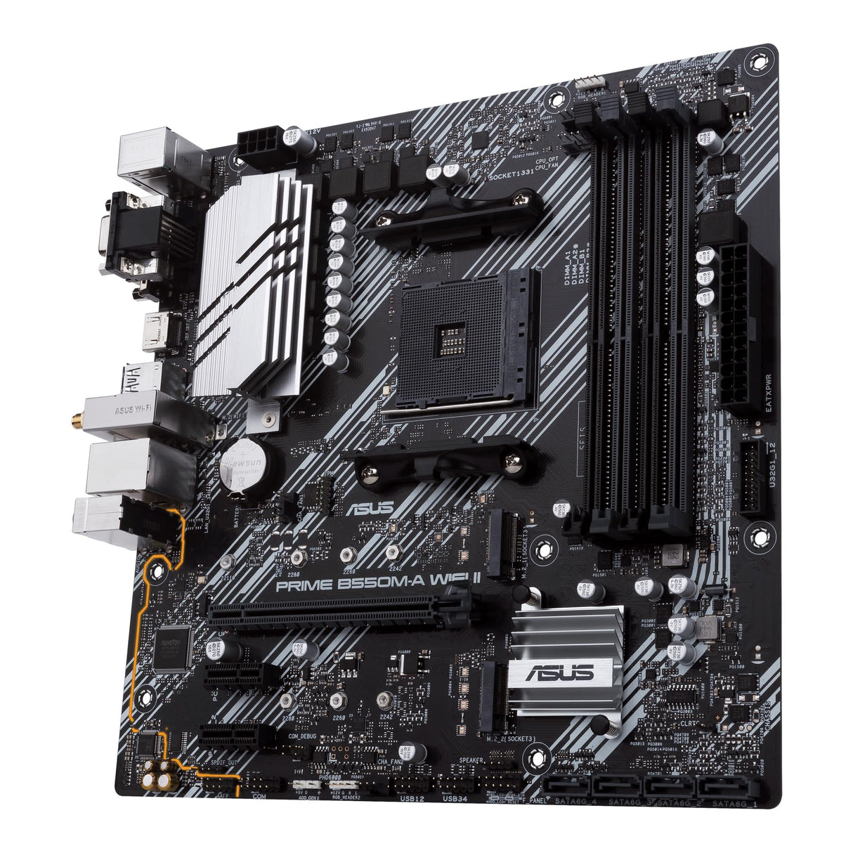 ASUS Prime B550M-A WiFi II - Placa Base Micro-ATX AMD B550 (2X M.2, PCIe 4.0, Wi-Fi 6, 1 GB Ethernet, HDMI, DVI-D, D-Sub, SATA 6 Gbps, USB 3.2 Gen. 2 de Tipo A y Conectores Aura Sync RGB)