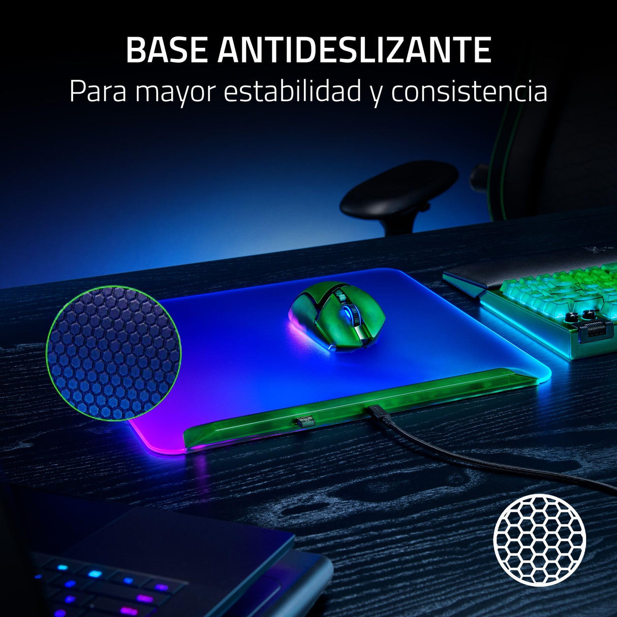 Razer Firefly V2 Pro Phantom Green Edition - Alfombrilla de ratón para Juegos Totalmente iluminada con Chroma RGB (Puerto USB, Superficie microtexturada, Base Antideslizante) Phantom Green