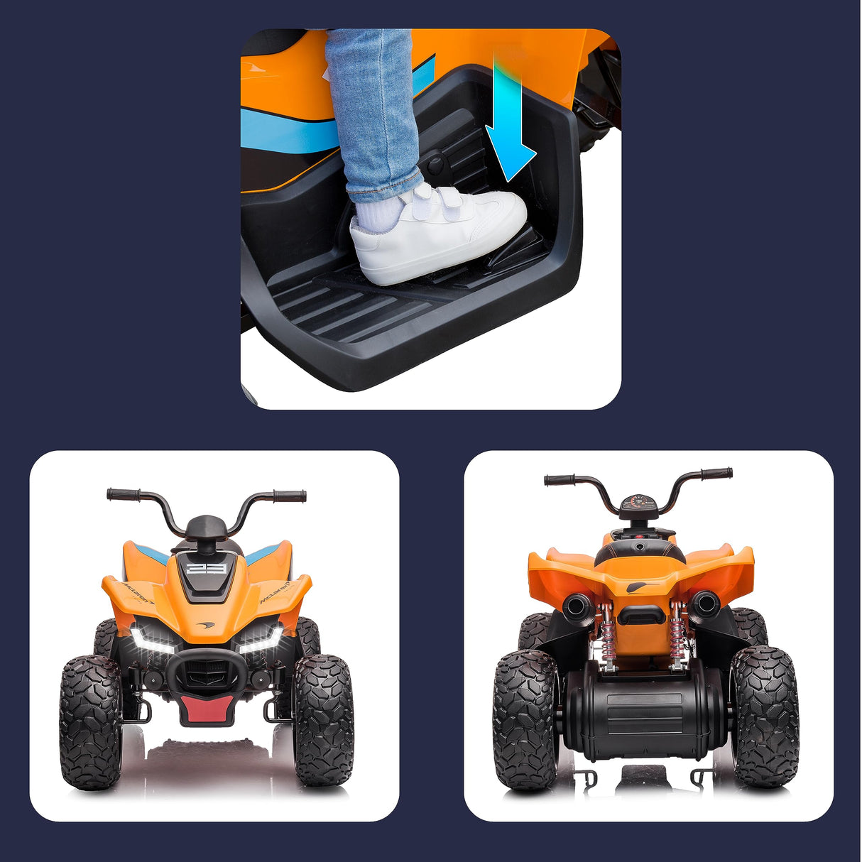 FEBER - Quad McLaren MCL 35 Liveries JL212, vehículo Infantil a batería de 12V con Luces LED, Modelo Original, Velocidad 3 a 6 km/h, Estable y Seguro, niños y niñas +3 años, Famosa (FEN11000)