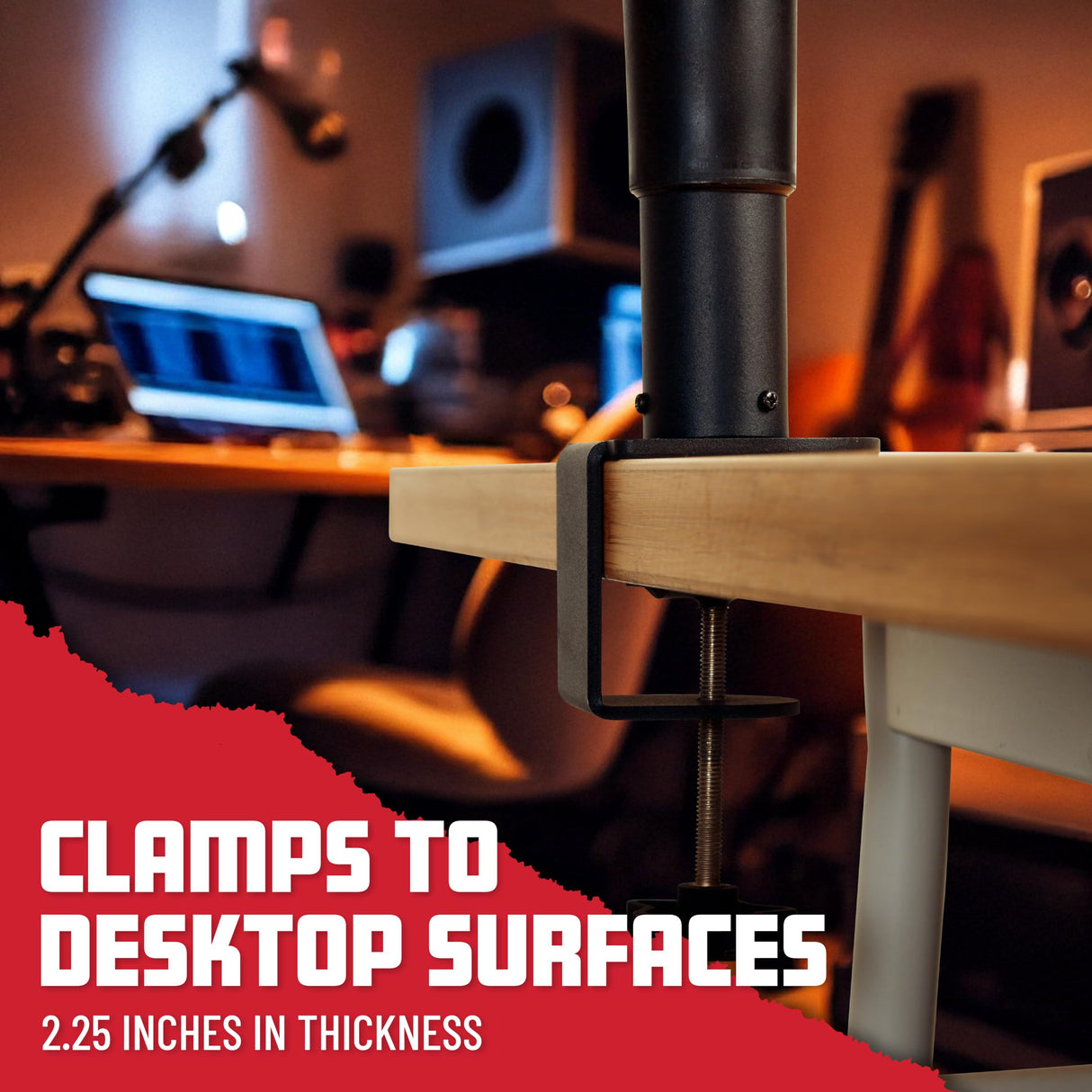 Gator Frameworks Soportes de escritorio con pinza para monitor de estudio y altavoz con superficie acolchada de espuma EVA, ángulo ajustable de 0° a 15° - Juego de 2 (GFWSPKSTMNDSKCMP)
