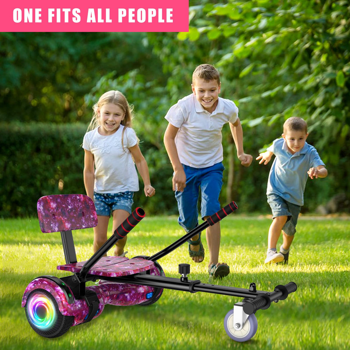 SISIGAD Hoverboard Kart, Hoverboard Todo Terreno Autoequilibrado de 6.5/‘ Pulgadas con Altavoces Bluetooth y Luces LED Hoverboard Niño,Starry Sky Purple,HY-A02