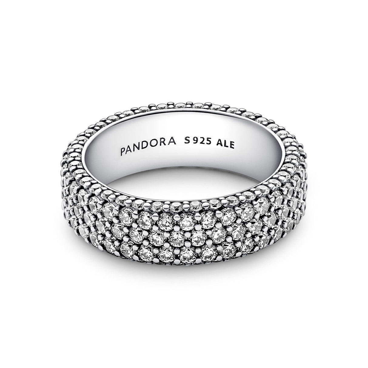 Pandora Timeless Anillo con fila simple con engaste pavé de plata de ley con circonitas cúbicas transparentes, talla 58