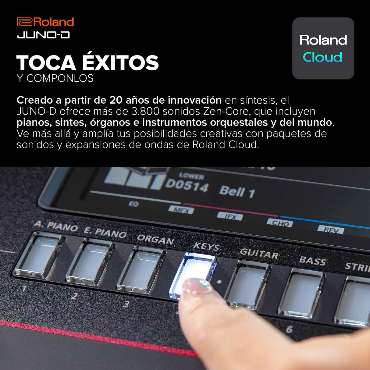 Sintetizador Roland JUNO-D6 | Teclado de 61 notas con acción de sintetizador | Generador ZEN-Core con más de 3.800 sonidos integrados | Intuitivas herramientas creativas | Interfaz de audio/MIDI USB-C