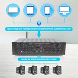 Pyle Amplificador de Audio, Inalambrico, Bluetooth, Estereo, 4 Canales, Entrada de microfono, AUX, Salida del Altavoz del subwoofer RCA, USB, Potencia Maxima de 500W a 4-8 ohmios