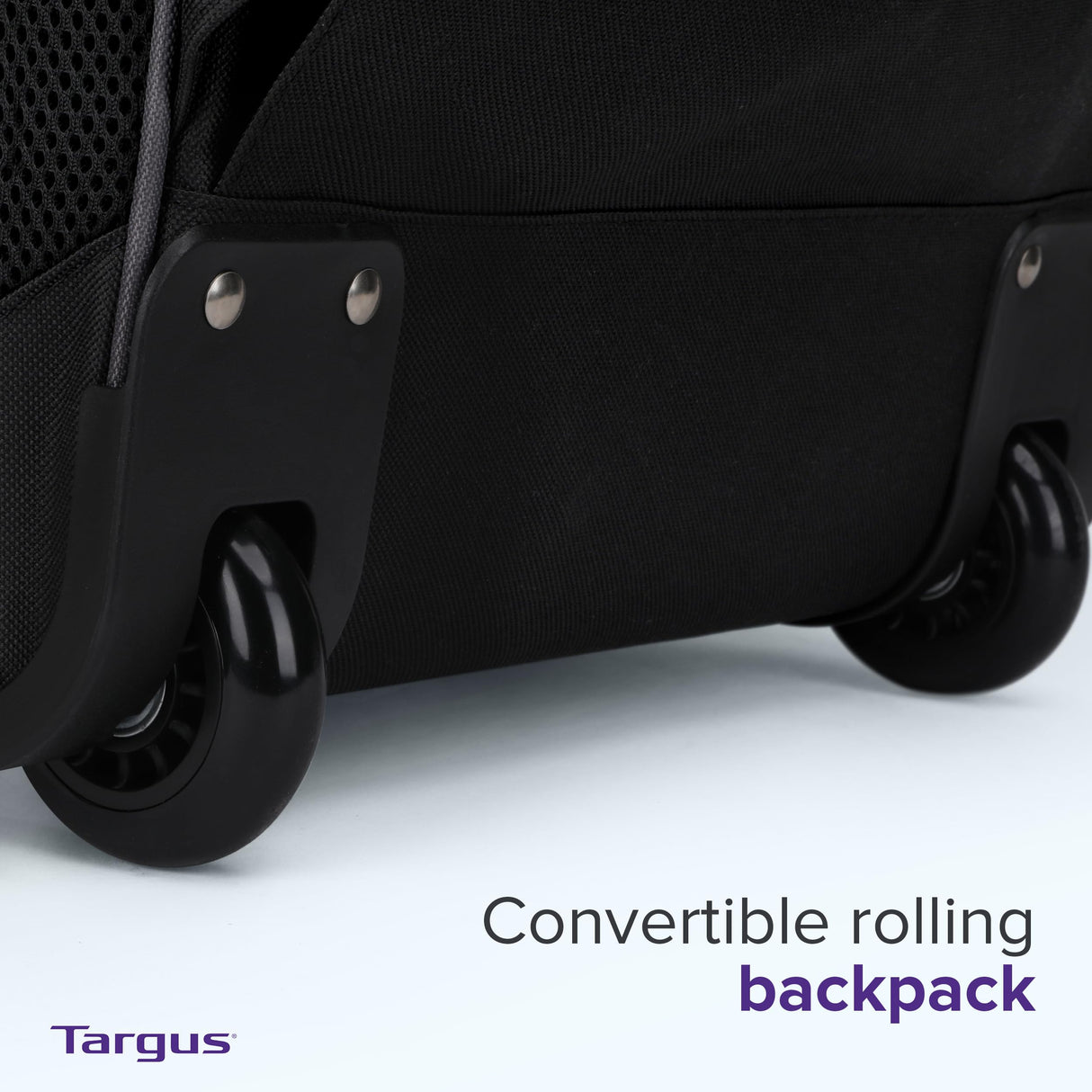 Targus Mochila compacta con ruedas para negocios, estudiantes universitarios y viajes, material duradero, bolsillo para tableta, funda protectora extraíble para laptop de 16 pulgadas, color negro
