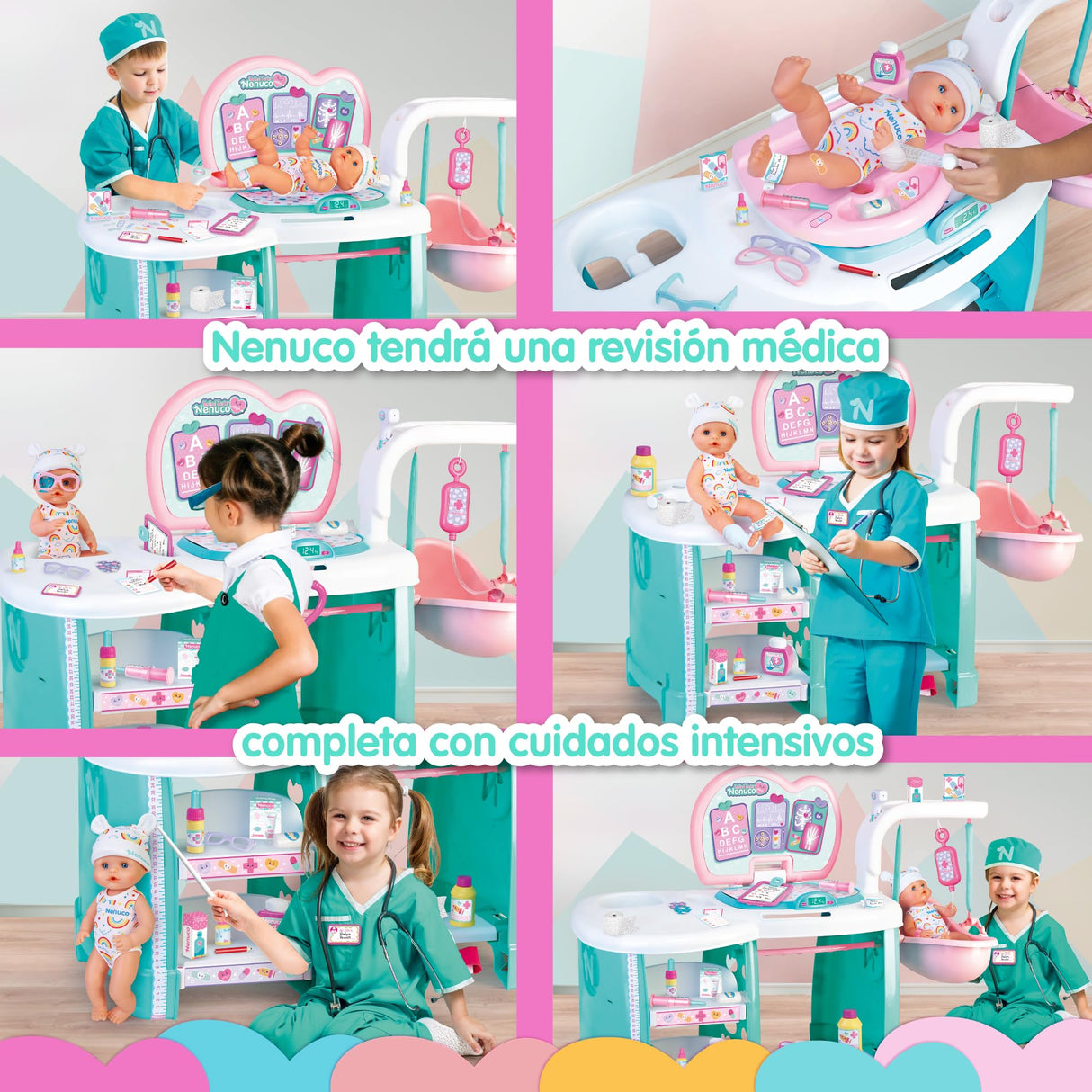 Nenuco Centro Médico, Muñeco Bebé de 35 cm y Cuerpo Duro, 20 Accesorios Realistas para Revisar al Bebé, Revisión de Vista, Área de Cuidados Intensivos y Mucho más, +3 Años, Famosa (NFNA1000)