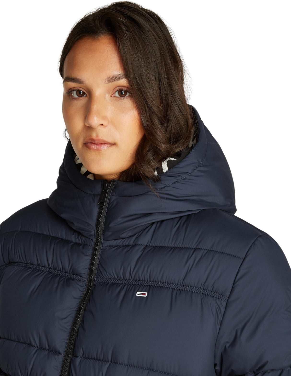 Tommy Jeans Cazadora Acolchada Mujer Quilt Rouch Tape Jacket con Capucha, Azul (Dark Night Navy), XS