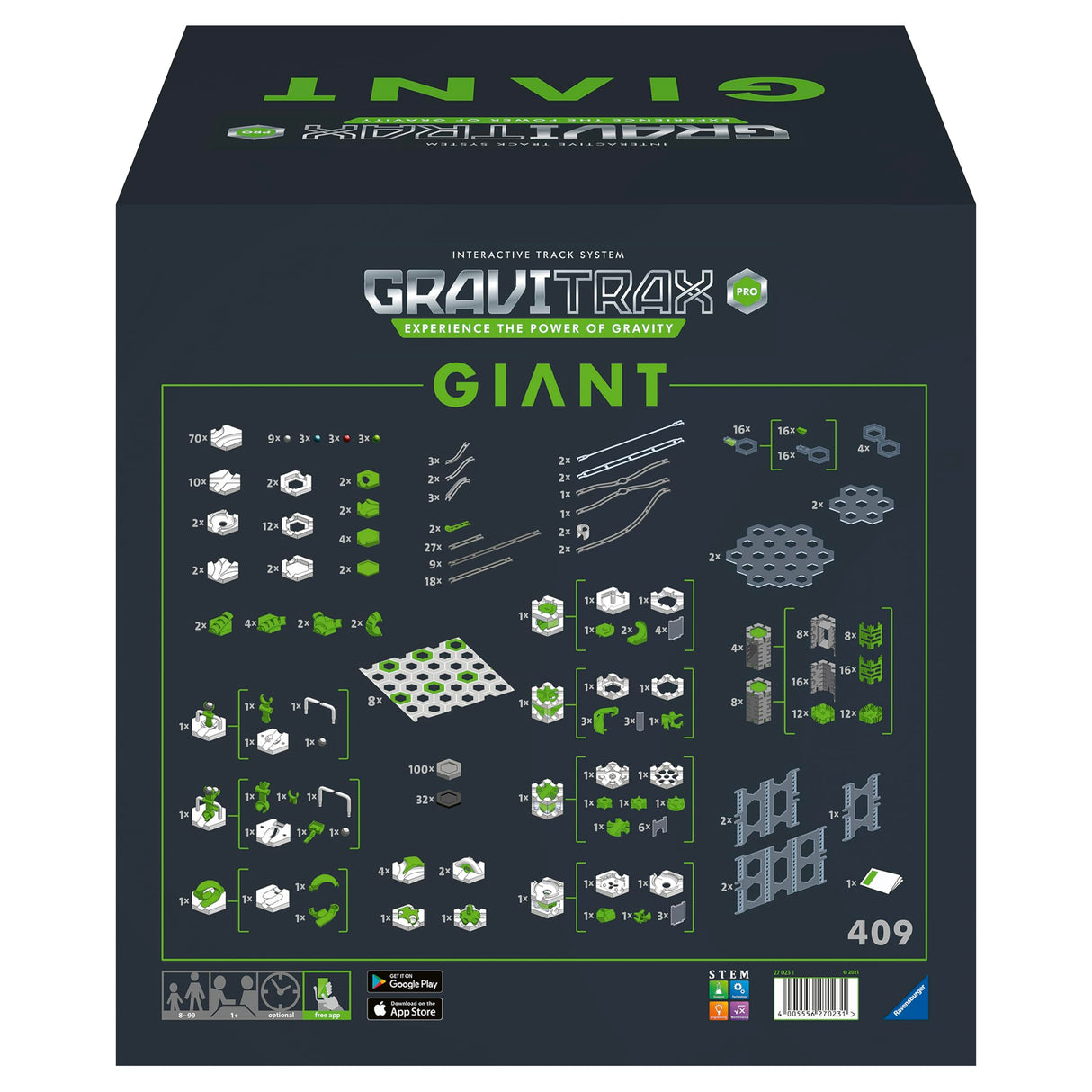 Ravensburger - Gravitrax Pro Giant Starter Set | Circuito Canicas con 409 Piezas | Rompecabezas Niños con Canicas | Juegos para Niños De 8 Años | Juegos Mesa Compatibles con Todos Los Gravitrax