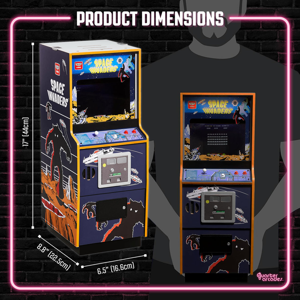 Numskull Quarter Arcades Space Invaders I Edición de Coleccionista Mini Arcade - Réplica Auténtica de Madera a Escala 1/4, ROM Original, Batería Recargable y Altavoces de 3W para Fans del Retro