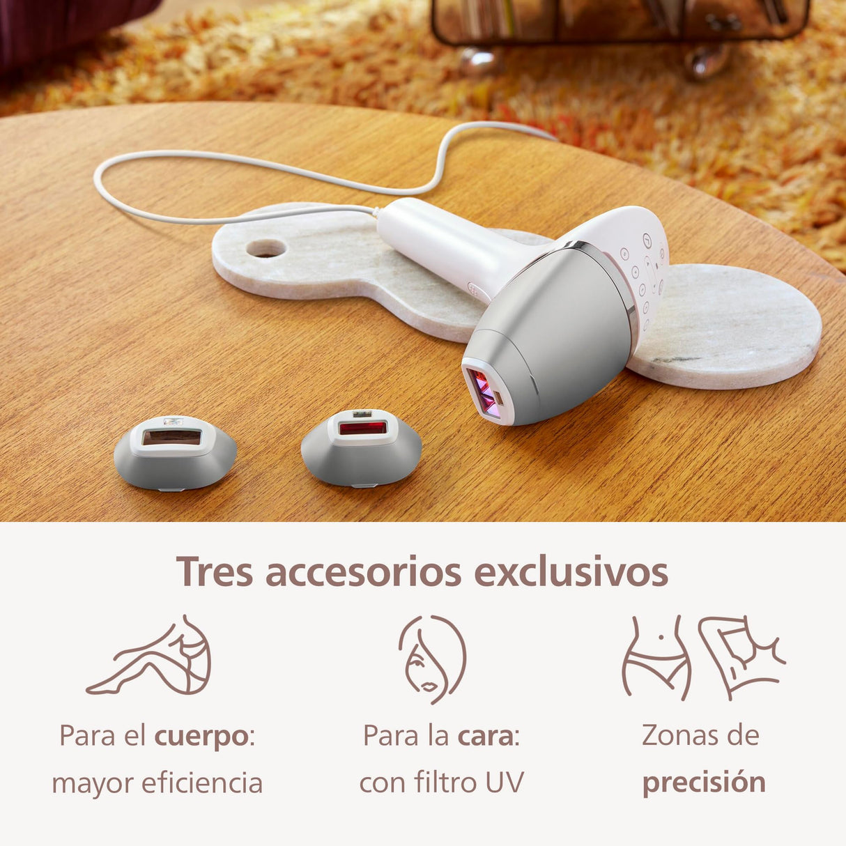 Philips Lumea serie 8000, dispositivo de depilación IPL, alternativa al láser, SenseIQ, 3 accesorios para cuerpo, cara y zonas de precisión, BRI946/00