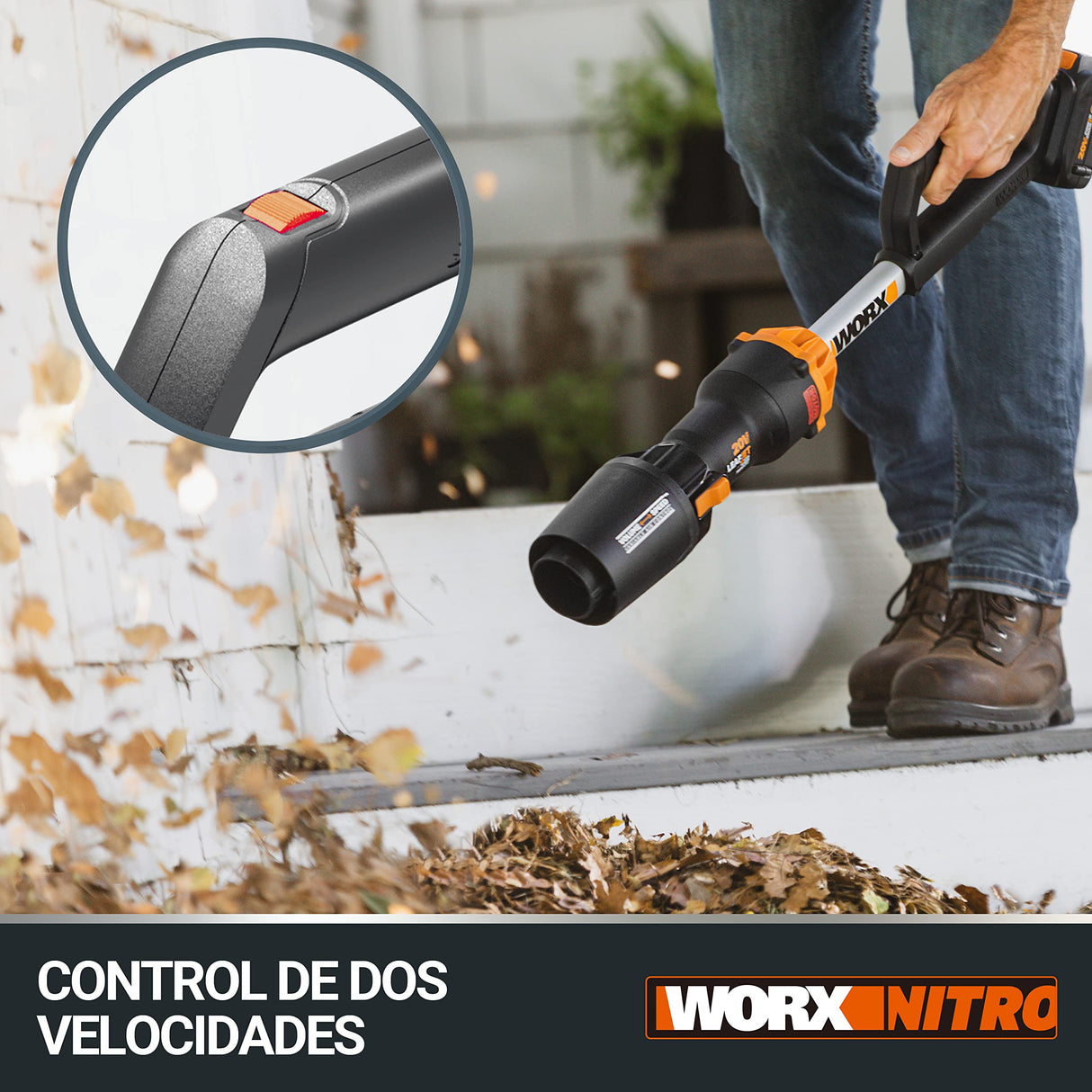 WORX Soplador a batería 20V Máx. | WG543E |Potente Motor sin escobillas | PowerShare | Incluye 1 batería 4.0 Ah y Cargador | 2 velocidades | Turbina con amplificación de Aire