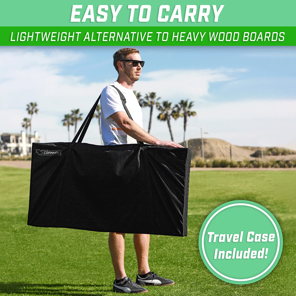 GoSports - Juego de Cornhole con diseño de Madera de 1,2 x 0,6 m, Incluye Dos Tablas de 1,2 x 0,6 m, 8 Bolsas de Frijoles (pufs) y Funda de Transporte
