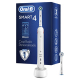 Oral-B Smart 4 4000N Smart Cepillo eléctrico recargable con tecnología de Braun, 1 mango conectado negro con Bluetooth, 2 cabezales de recambio, color Blanco