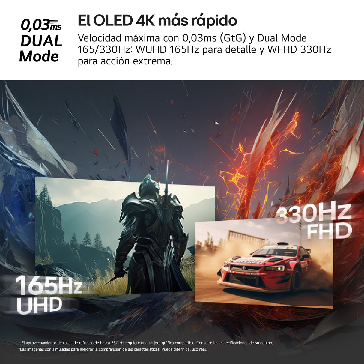 LG 32GX850A-B - Monitor Gaming Ultragear OLED, 32", 4K (3840 x 2160), 165 Hz, 0.03 ms (GTG), Dual Mode, G-Sync Compatible y FreeSync Premium Pro, Inclinación y Altura Ajustable, Morado Grisáceo