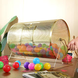 VEVOR Tambor de Tómbola de Lotería Capacidad de 10.000 Boletos o 300 Pelotas de Ping-Pong Jaula de Juego de Bingo de Metal Chapado en Latón Mango Giratorio de Madera 376x540 mm para Evento de Votación