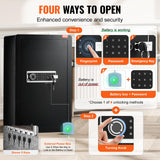 VEVOR Caja Fuerte de 113,27 L con Una Puerta, Cerradura con Llave, Contraseña y huella dactilar Bolsa Ignífuga, Estante para Llaves, Luz LED y 2 Divisores para Dinero, Documentos, Joyas, Negro