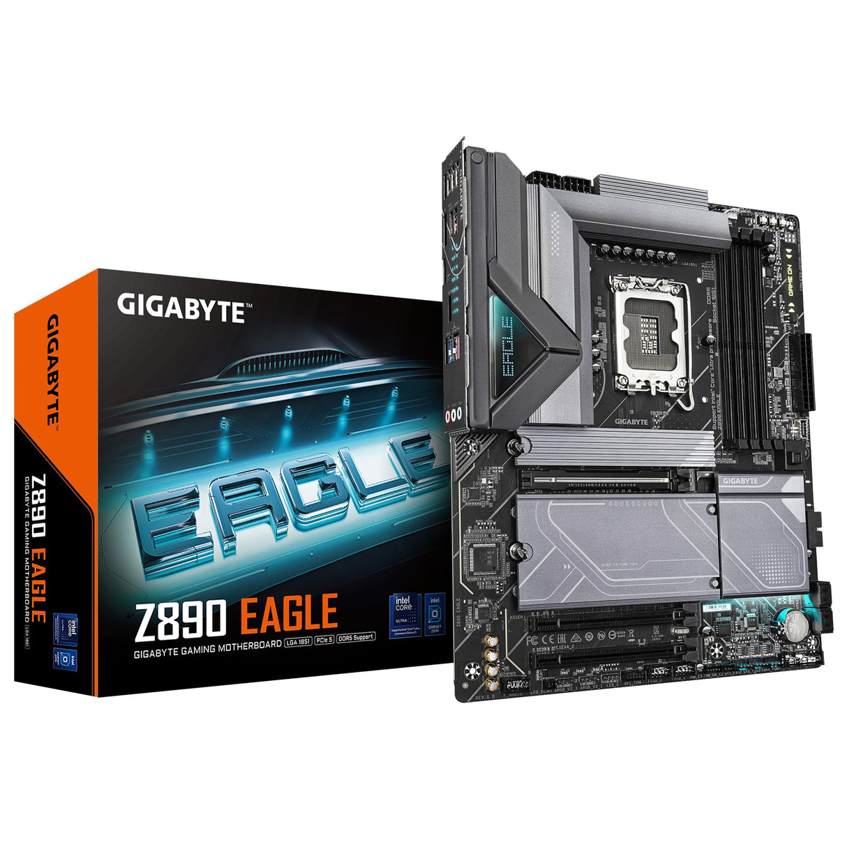 GIGABYTE Z890 Eagle Placa Base - Compatible con CPUs Intel Core Ultra (Serie 2), VRM de 14+1+2 Fases, hasta 8800MHz DDR5 (OC), 1x PCIe 5.0 M.2 + 3X PCIe 4.0 M.2, LAN de 2,5GbE, USB4