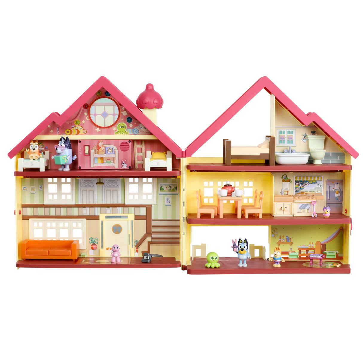 Bluey Ultimate Lights & Sounds Playhouse & Toy Box, a partir de 3 años, Figuras de 2.5-3 Pulgadas, Incluye 29 accesorios, 1 hoja de calcomanías (Moose Toys 17388)