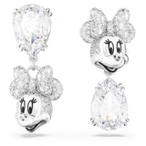Swarovski Disney100 Pendientes Disney Minnie Mouse, Diseño asimétrico, Cristales Blancos, Baño de Rodio