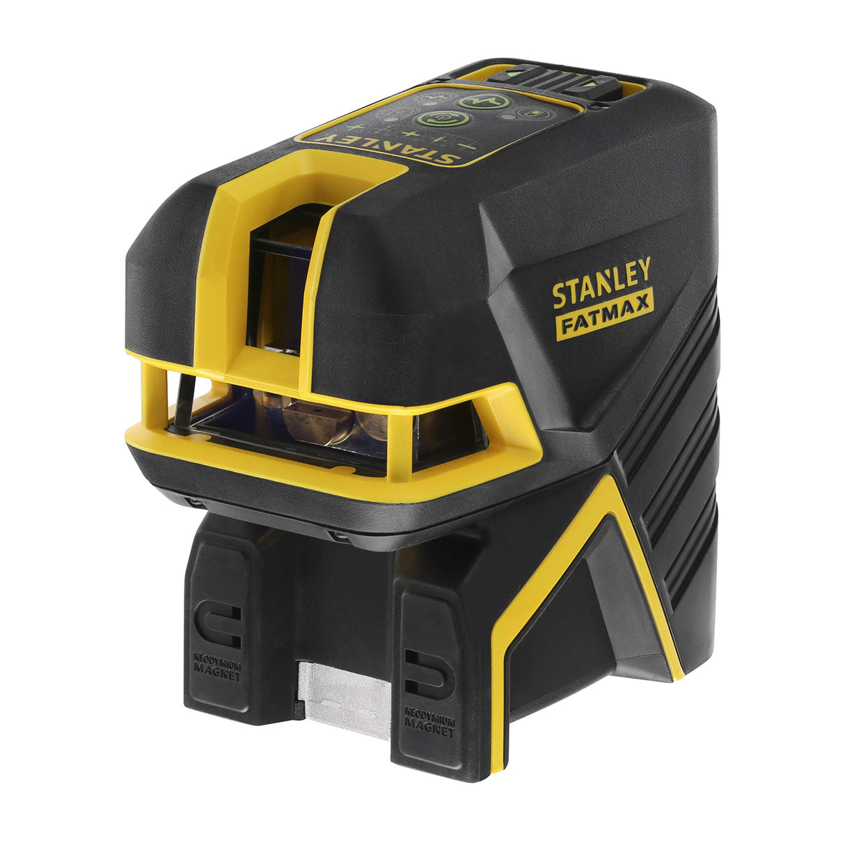 STANLEY FATMAX Nivel láser verde de cruz 2 puntos, alcance 30m (50m con detector), precisión ±0.3mm/m, base magnética, carcasa IP54, batería recargable, incluye accesorios, FMHT77597-1