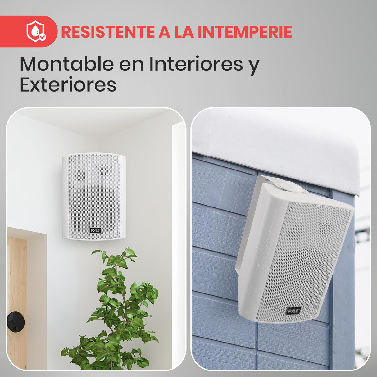 Pyle Sistema de par de Altavoces, Activo, Pasivo, Resistentes a la Intemperie, Inalambricos, Sonido Estereo, Interiores, Exteriores, AUX, Bluetooth, Blanco
