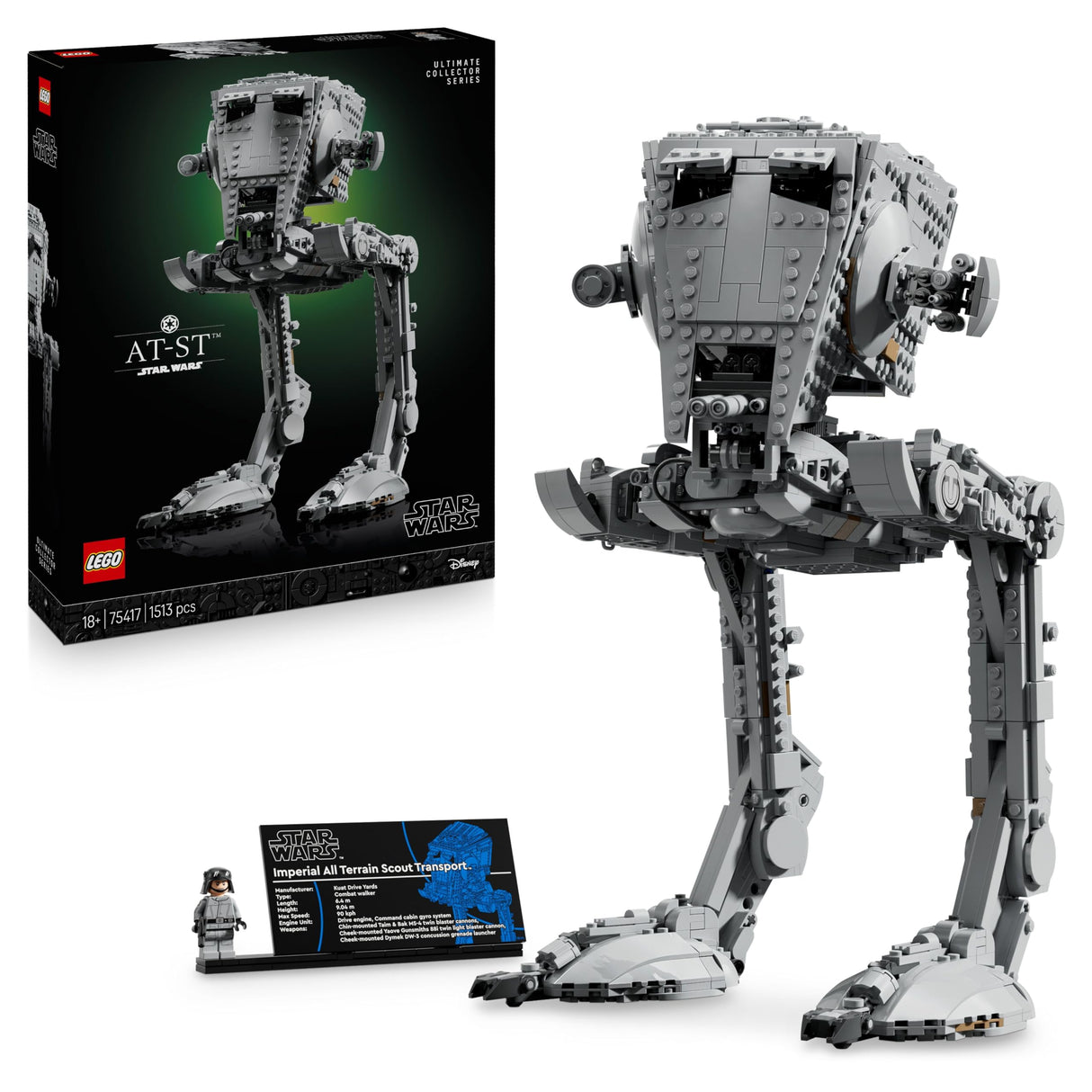 LEGO Star Wars 75417 Caminante AT-ST - Kit de Maquetas para Adultos - Figura Articulada de la Colección UCS con Minifigura y Placa Informativa - Regalo para Hombres y Mujeres Fans