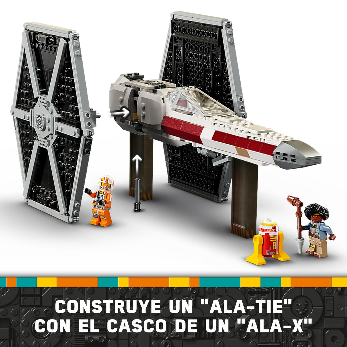 LEGO Star Wars 75393 Caza Tie y ala-X Fusionados - Juguete de Construcción con 2 Naves Estelares - 4 Minifiguras y Figura de Droide - Regalo para Niños de 9+ Años y Fans