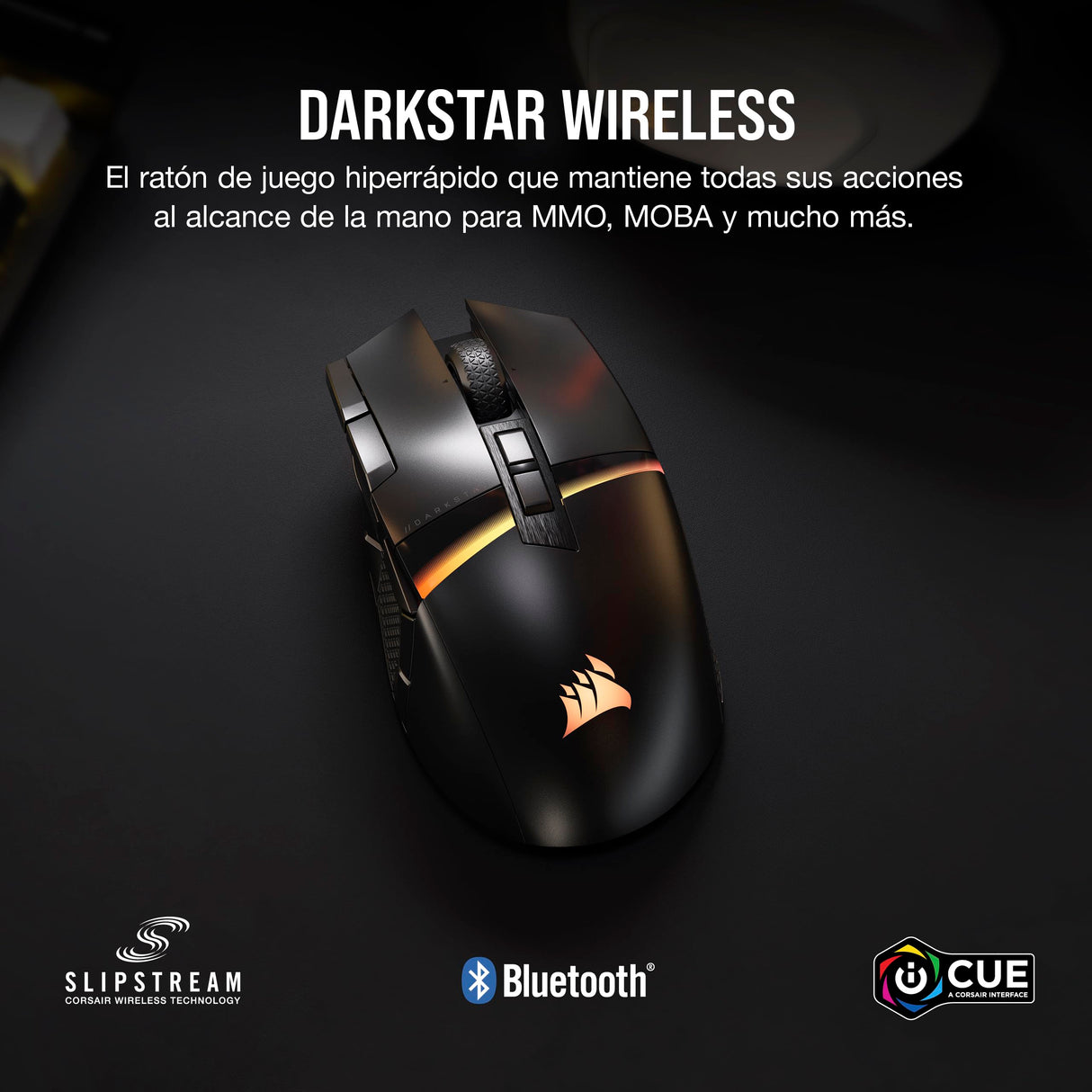 Corsair DARKSTAR Ratón Inalámbrico RGB Para Juegos MMO - 26.000 PPP - 15 Botones Programables - Batería Hasta 80 Horas - Compatible con iCUE - PC, PS5, PS4, Xbox - Negro