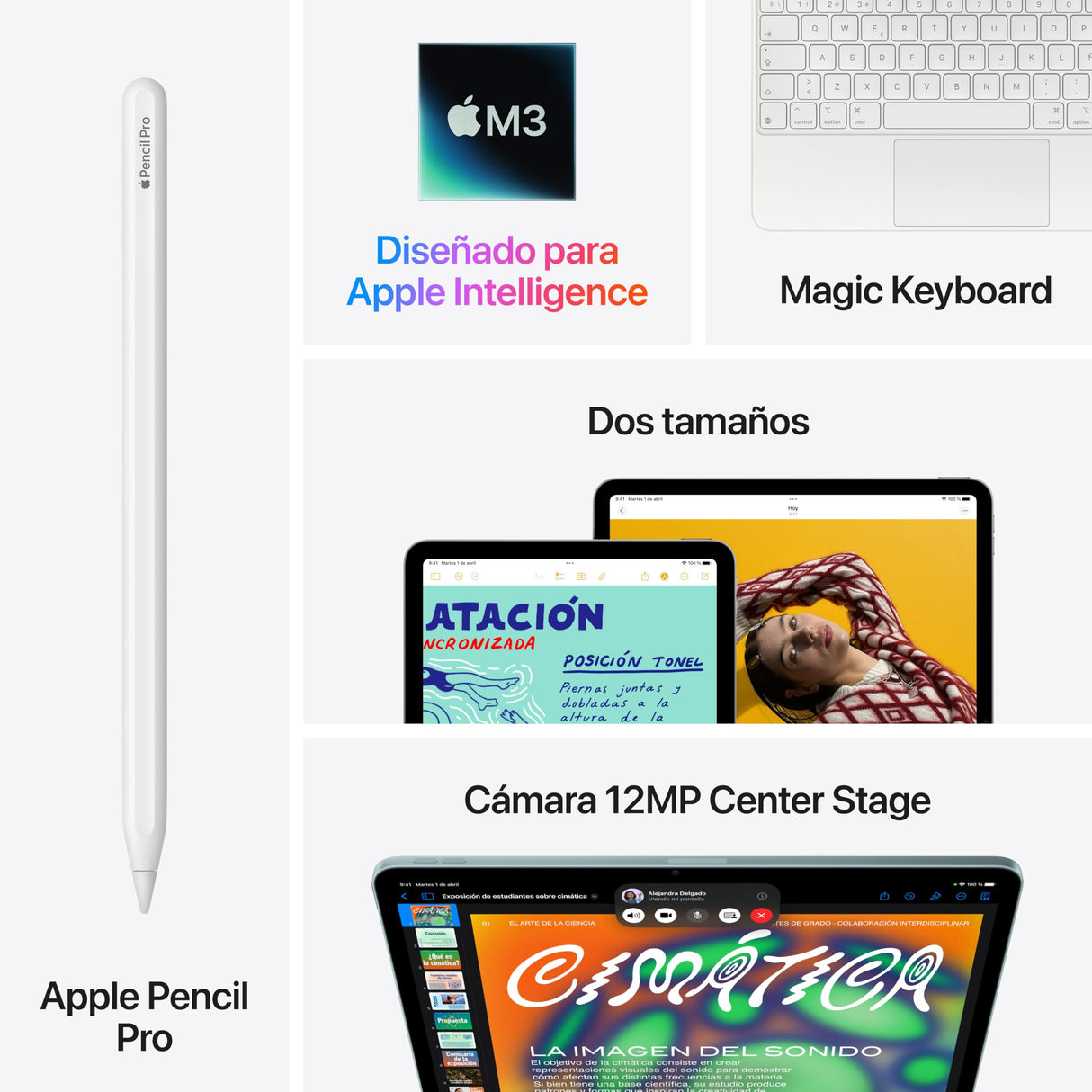 Apple iPad Air de 11 Pulgada con Chip M3 diseñado para Apple Intelligence, Pantalla Liquid Retina, 256 GB, cámara Frontal/Trasera de 12 Mpx, Wi-Fi 6E, Touch ID — Gris Espacial