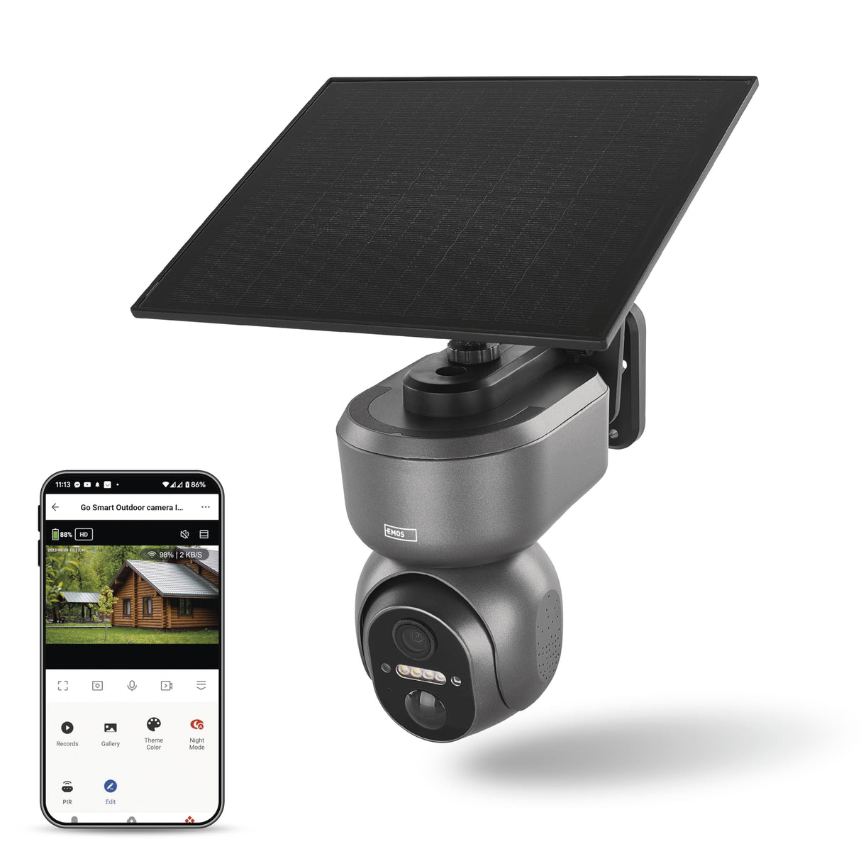 EMOS GoSmart - Cámara de vigilancia Inteligente para el Aire Libre - Cámara IP giratoria de 3 MP 4G/LTE y aplicación - Detección de Movimiento, visión Nocturna, batería de Panel Solar, Compatible con