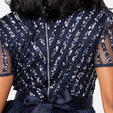 Maya Deluxe Maxi Dress for Women Ladies Bridesmaid V-Neck Ball Gown Short Sleeves Long Elegant Empire Waist Wedding Vestido de Dama de Honor, Azul Marino, 50 para Mujer
