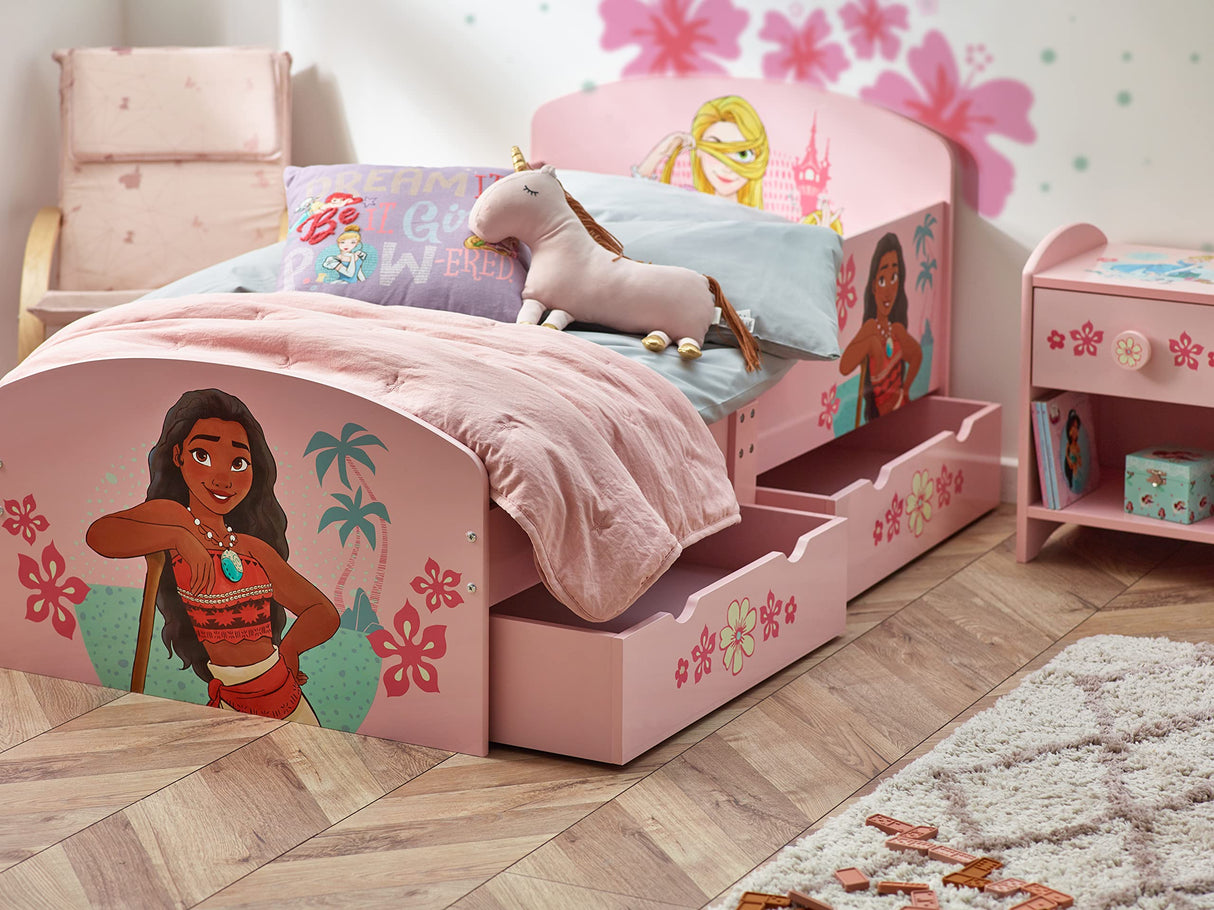 Disney Princess Cama para niñas pequeñas: construcción robusta de madera manufacturada, laterales protegidos, listones de madera, se adapta a colchones de 140 x 70 cm (colchón no incluido)