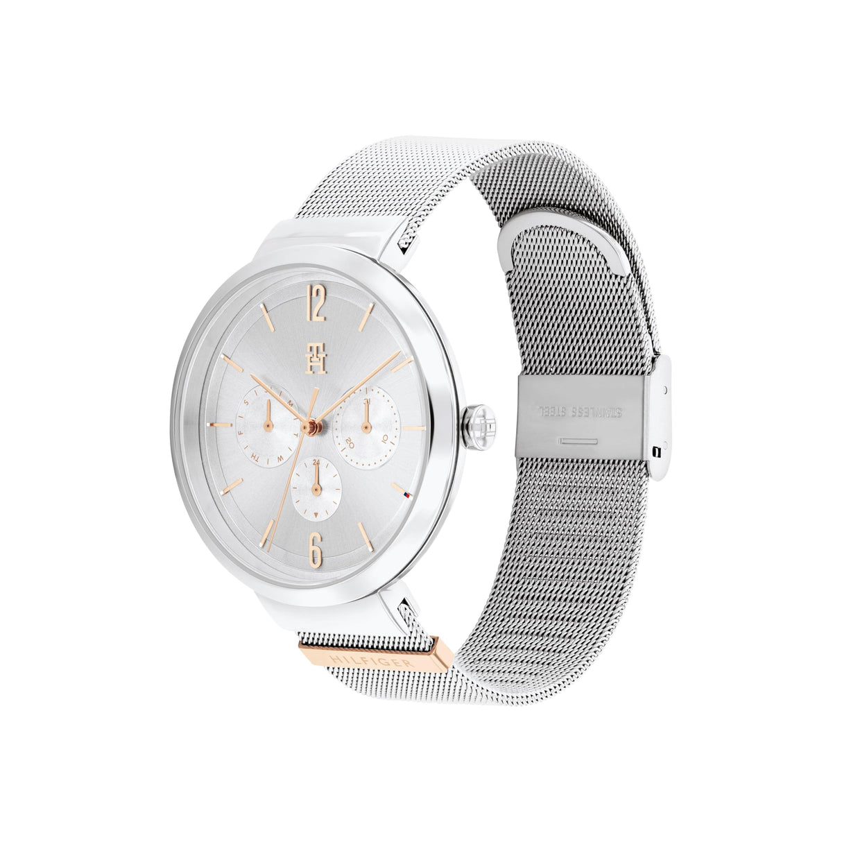 Tommy Hilfiger Reloj Analógico de Cuarzo Multifunción para Mujer con Correa de Malla de Acero Inoxidable Plateada - 1782537