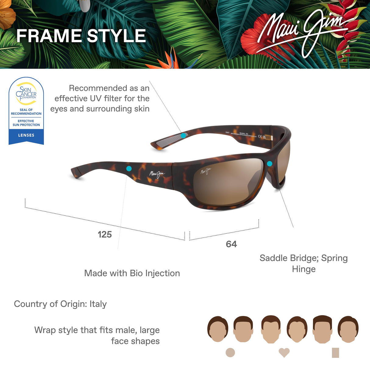 Maui Jim Mauklele Gafas, Matte Dark Havana, 64-17-125 Unisex Adulto