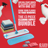 E-Cloth Kit de Suministros de Limpieza de 13 Piezas, Incluye paño de Limpieza de Microfibra y Suministros de fregona, Juego de Limpiador Multiusos para Vidrio, Ventana, Superficie, Suelo, baño, Acero