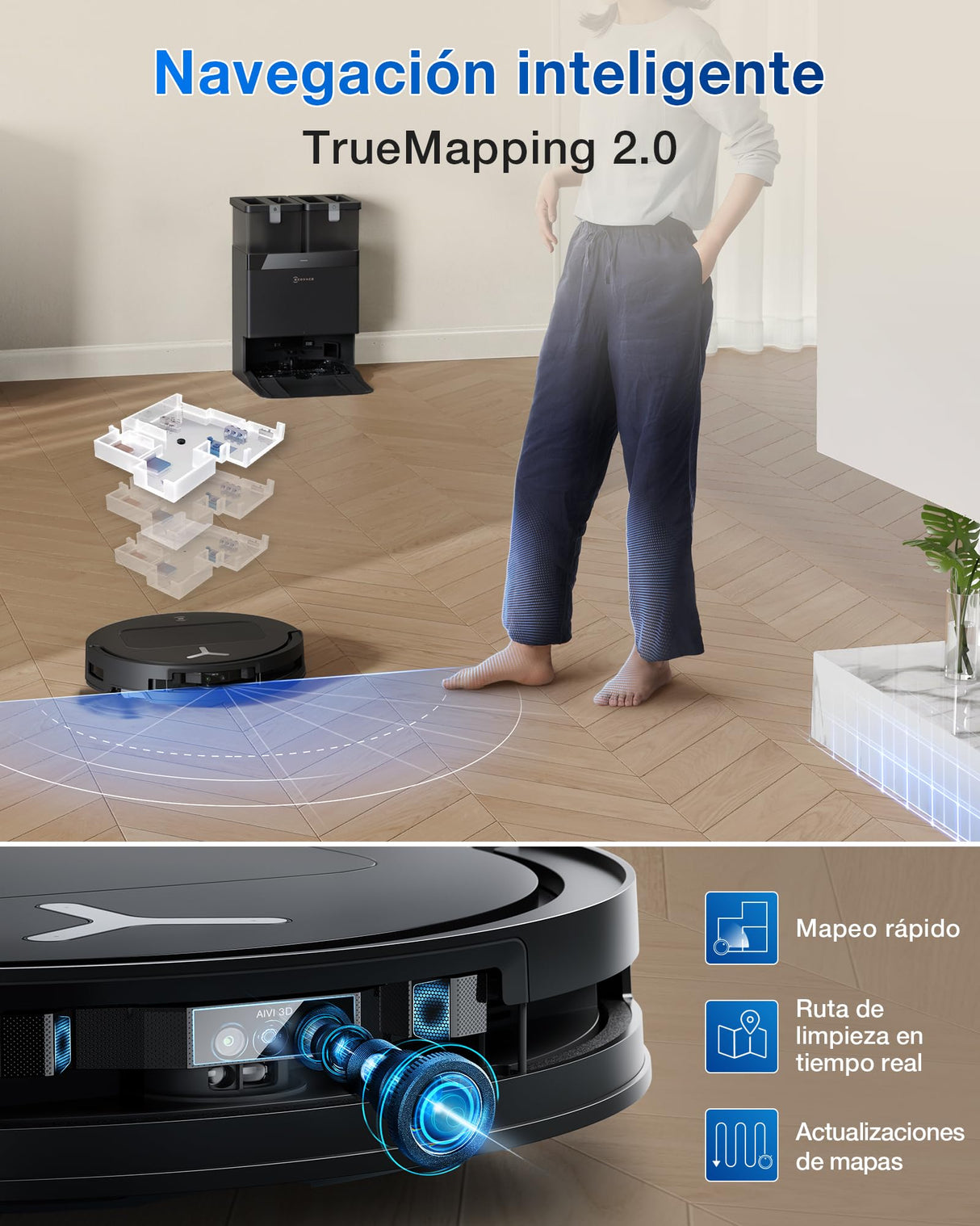ECOVACS Deebot T50 Omni Gen2 Robot Vacuum Cleaner, 15000 Pa, Extendable Side Brush and Mops, ZeroTangle 2.0, Washing with Hot Water at 75 °C, Ultrathin 81 mm, Black