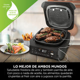 Ninja 5 en 1 Freidora de aire y parrilla de interior, 5 funciones de cocción sin humo, cocina hasta 4 hamburguesas, capacidad de 5,7 l, incluye termómetro digital para carne, negro/plata, EG351EU