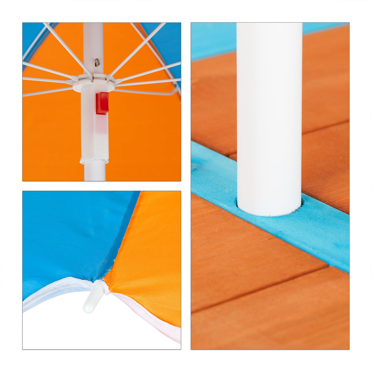 Relaxdays Mobiliario Infantil para jardín, Set con Mesa, Dos Bancos y sombrilla, Muebles de Exterior, Madera, Multi-Color
