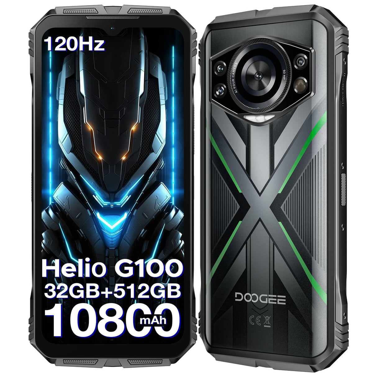 DOOGEE S Cyber Pro Movil Irrompible 2025, 32GB+512GB/2TB Movil Resistente, Helio G100 Octa Core, Móvil Rugerizado 10800mAh/33W, 6.6" FHD+ 120Hz, 50MP+32MP+20MP Visión Noctura, IP68/Face ID/NFC/GPS