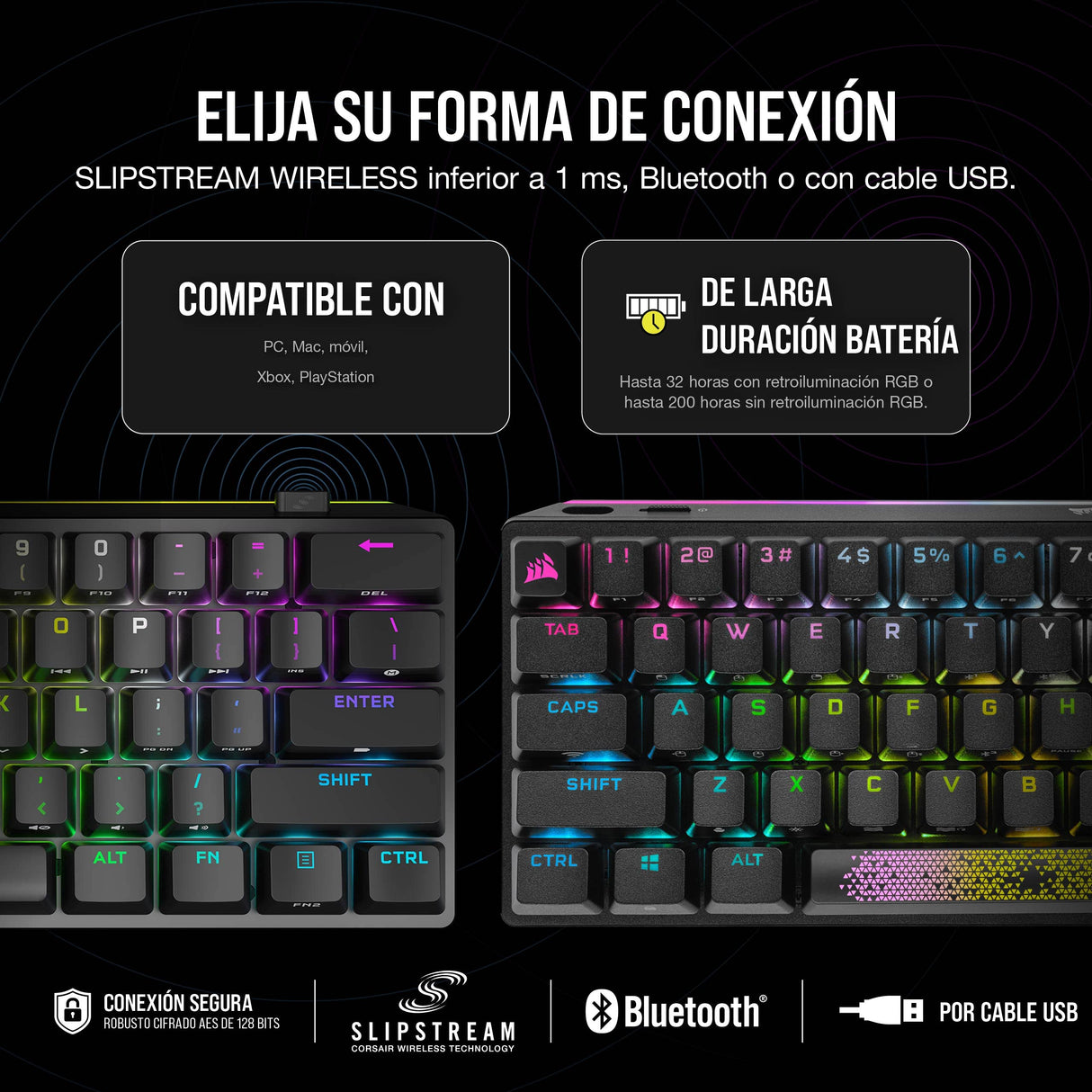 Corsair K70 PRO MINI WIRELESS RGB 60% Teclado Mecánico para Juegos - Interruptores CHERRY MX RED Intercambiables - PBT Double-Shot - Compatible con iCUE - PC, Mac, PS5, PS4, Xbox - QWERTY ES - Negro