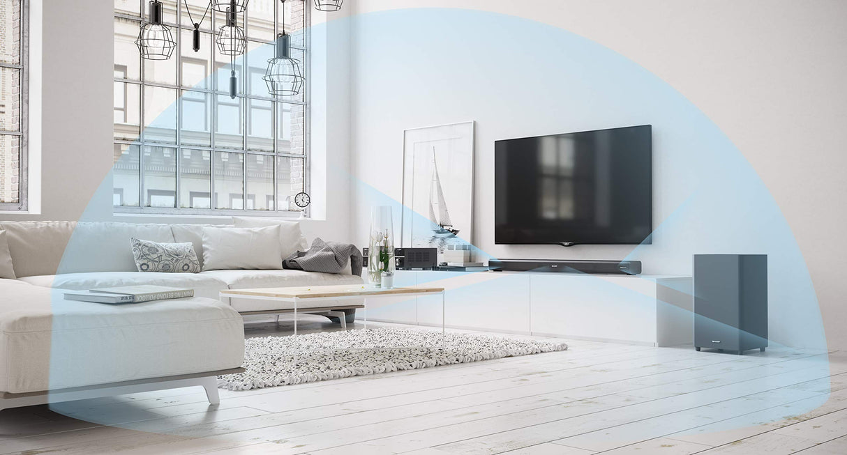 Sharp HT-SBW460, 3.1 Dolby Atmos, Barra de Sonido Envolvente Virtual 3D y subwoofer inalámbrico, Bluetooth, Experiencia 4K, HDMI ARC/CEC, Potencia máxima Total de Salida: 440w, Color Negro
