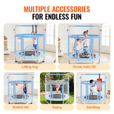 VEVOR Trampolín para Niños para Interior y Exterior, Minitrampolín Recreativo para Niños Pequeños con Red de Seguridad y Aro de Baloncesto, para Niños de Más de 3 Años, 1470 x (1540-1690) mm Azul
