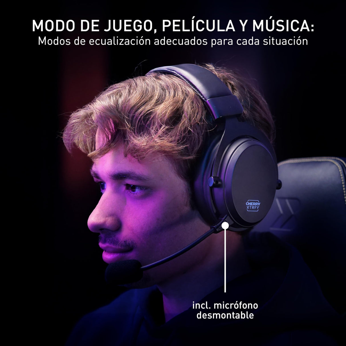 CHERRY XTRFY H3 Wireless, Auriculares Inalámbricos Gaming, Sonido Optimizado para Esports, Ideal para Juegos, Streaming y Música, Micrófono Desmontable, Negro