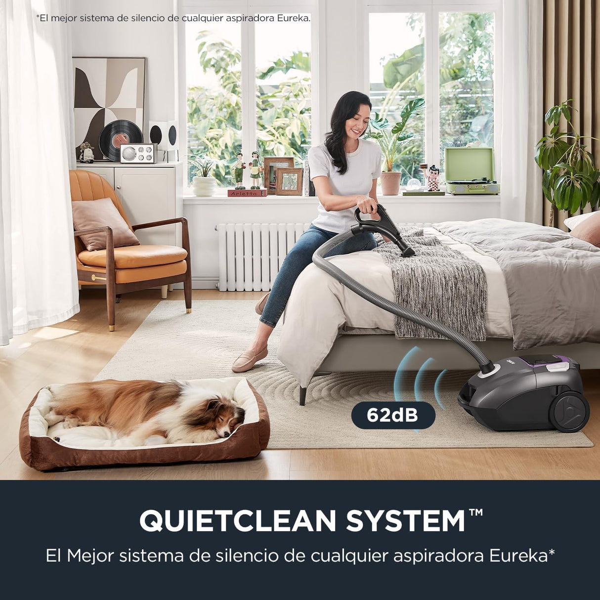 Eureka NEN300 Aspiradora con Bolsa, Aspiradora de Suelo de 62 dB(A) Ultra Silenciosa, 700 W, 2L, Aspirador potente y con Filtro Higiénico, Práctica para Suelos Duros, Parquet, Alfombras, Baldosas