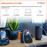 Mini estación de energía TX-205 de Technaxx - Power bank de 74 Wh 230 V con enchufe incorporado - Batería externa para portátil, teléfono móvil, mini nevera, etc., compatible con cargadores solares