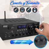 Pyle Amplificador de Audio, para el hogar, Estudio, 300W, Bluetooth, Estereo, 2 Canales, Sistema de Audio MP3, USB, SD, AUX, RCA, Microfono, Audiofonos, FM, LED