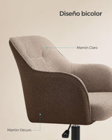 SONGMICS Silla de Estudio, Silla Giratoria, Altura Ajustable, Carga de 110 kg, Marco de Acero, Tela de Algodón-Lino Transpirable, para Estudio, Dormitorio, Marrón OBG019K01