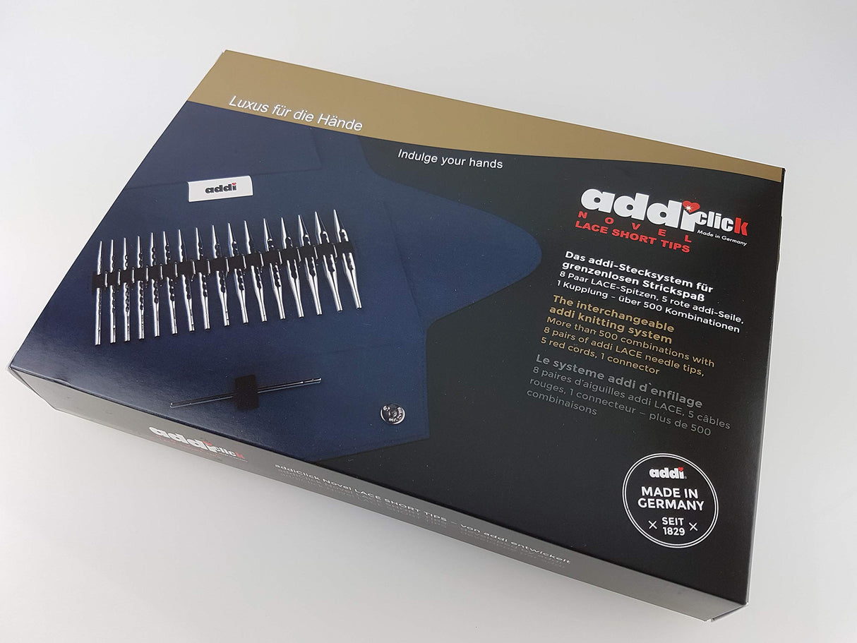 Addi Click Novel-Juego de Puntas Cortas de Encaje-8 prs, 5 Cables, 1 Conector, Metal, Azul, Oro, Rojo, Oine Size