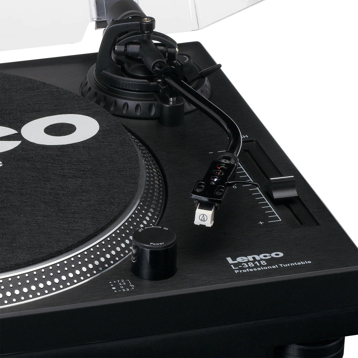 Lenco L-3818 Tocadiscos con accionamiento Directo - Tocadiscos DJ - Pitch Control - 33 y 45 RPM - Preamplificador estéreo - USB - Salida RCA - Digitalización a través de PC - Negro, L-3818BK