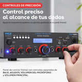 Pyle Sistema Amplificador de Potencia de Audio, Inalambrico, Estereo, Potencia Maxima de 200V, USB, SD, AUX, Entrada de microfono para Karaoke, Radio, Pantalla LCD, RCA